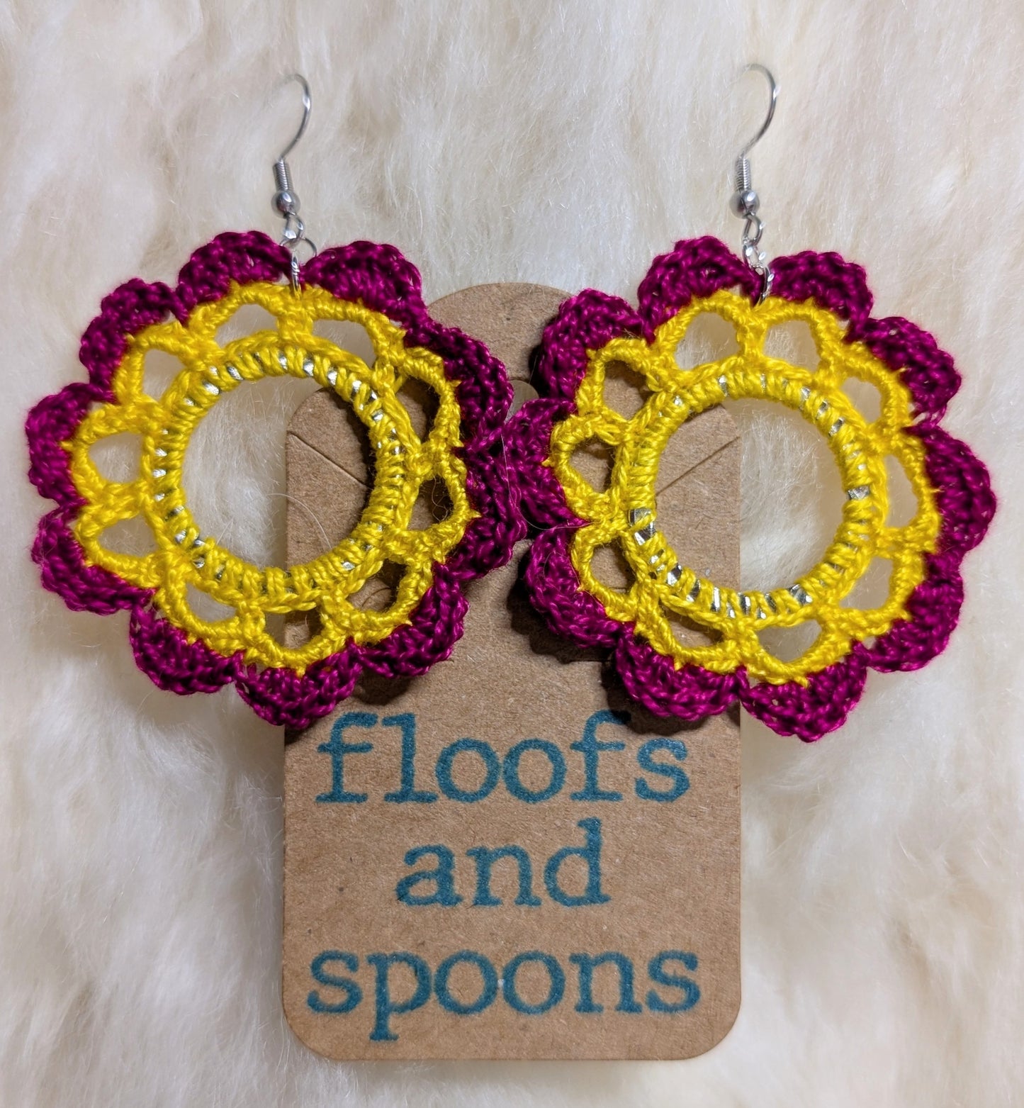 Gold and dark magenta hoop flowers (L)