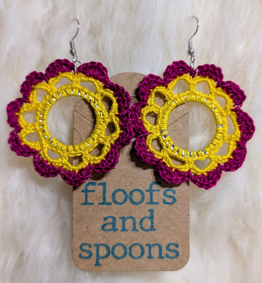 Gold and dark magenta hoop flowers (L)
